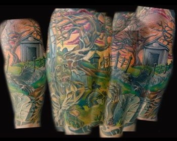 Mason - zombie graveyard scene  complete half sleeve 